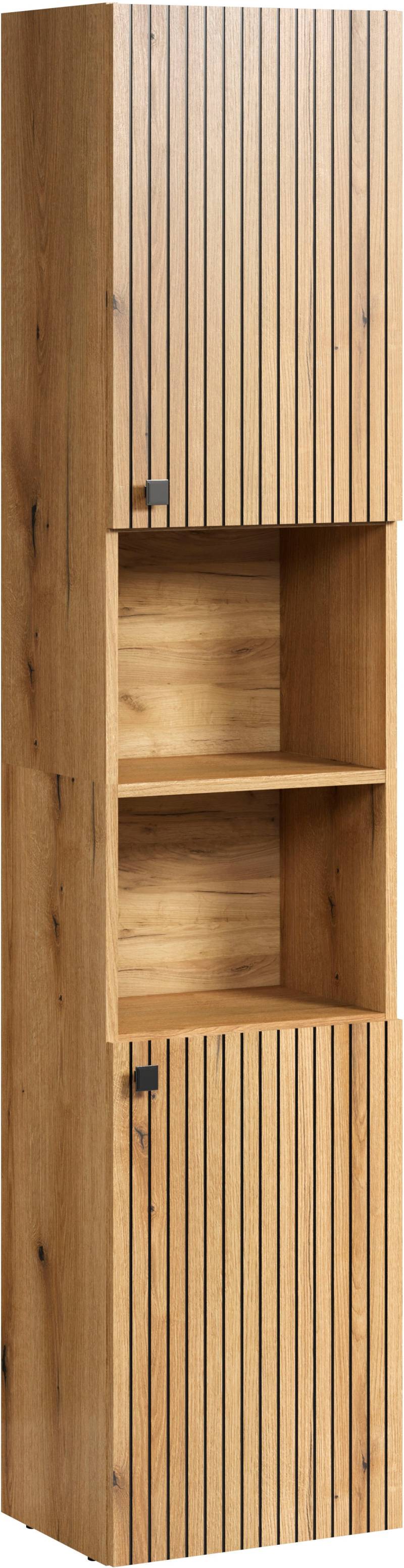 welltime Hochschrank »Amrum«, (1 St.), Breite 40cm, geräumiger Hochschrank Eiche Rillenoptik Badschrank von welltime