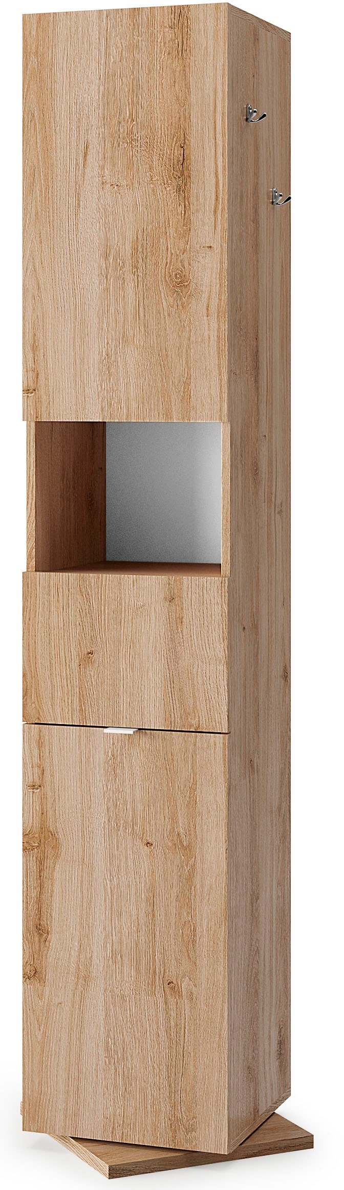 welltime Hochschrank »Hamburg Höhe 185 cm, Breite 35/37 cm, Badschrank drehbar, 2 Türen,«, 1 Schubkasten, 1 offenes Fach, mit Spiegel, Metallhaken, Metallgriff von welltime