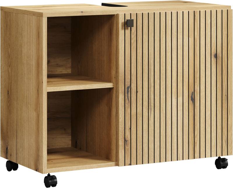 welltime Waschbeckenunterschrank »Amrum«, (1 St.), BxHxT 80 x 64 x 42cm Waschbeckenunterschrank Eiche Rillenoptik von welltime