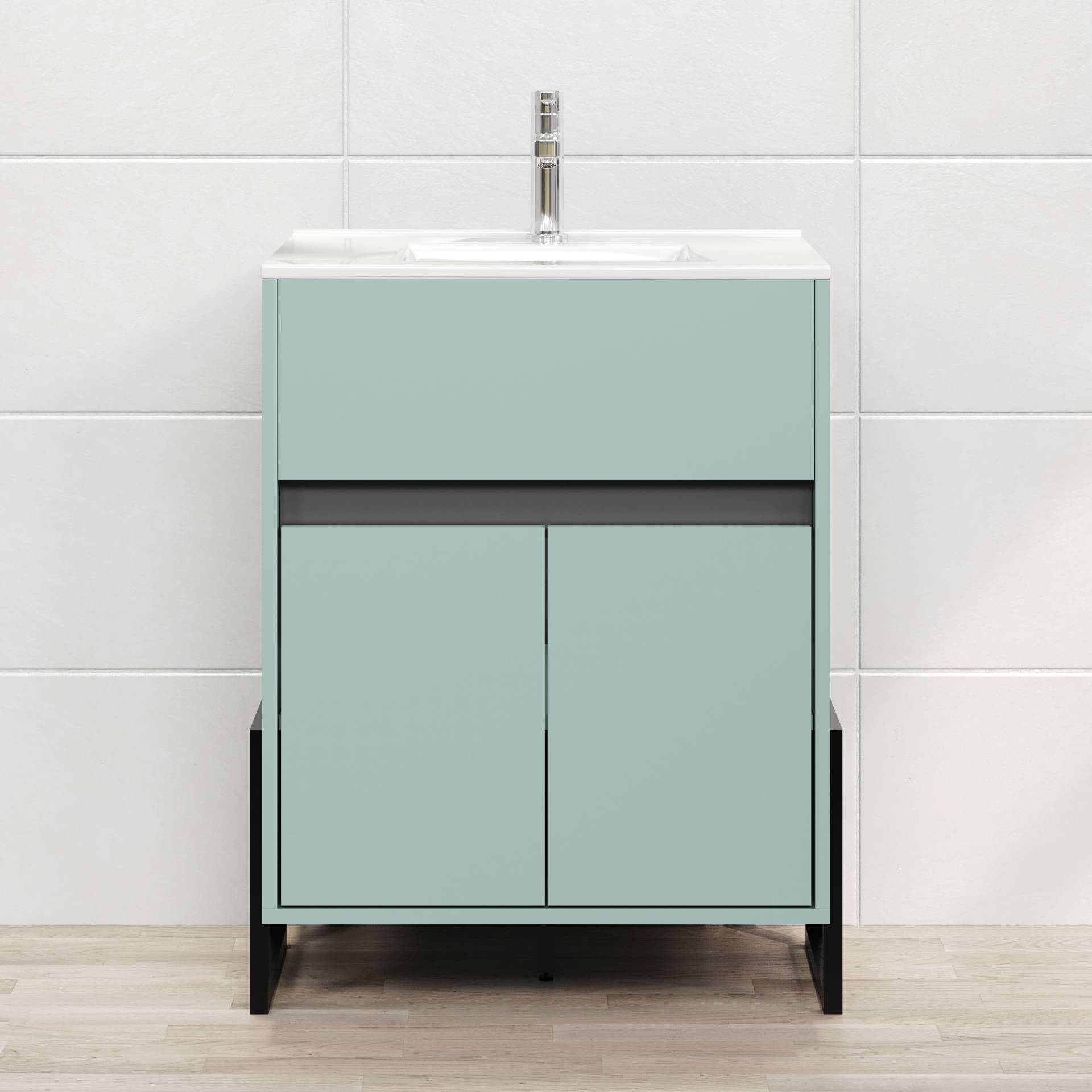 welltime Waschtisch »Malcesine«, Waschtisch mit Metallgestell in Türkis - Mit 60 cm weissem Waschbecken welltime Waschtisch »Malcesine«, Waschtisch mit Metallgestell in Türkis - Mit 60 cm weissem Waschbecken von welltime
