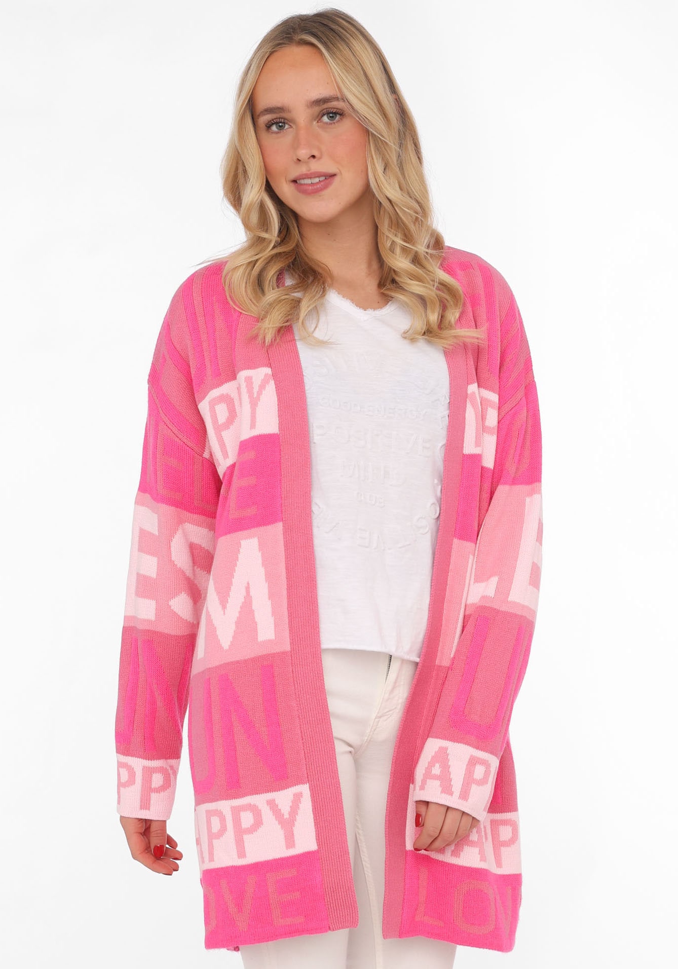 Zwillingsherz Cardigan »"Smile Fun Happy"«, mit Schriftzug und Streifen von zwillingsherz