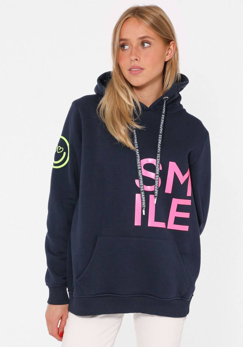 Zwillingsherz Hoodie, mit "Smile"-Aufdruck in Neonfarben und gesticktem Smiley von zwillingsherz