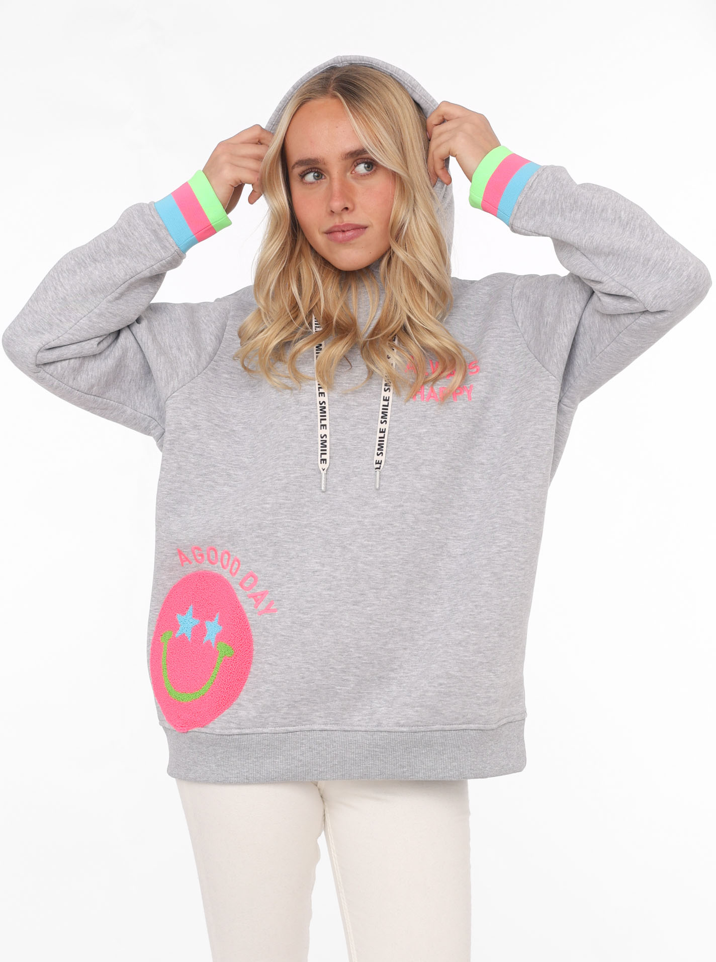 Zwillingsherz Hoodie »Always Happy«, mit Smiley Aufdruck aus Frottee und Neon Details von zwillingsherz