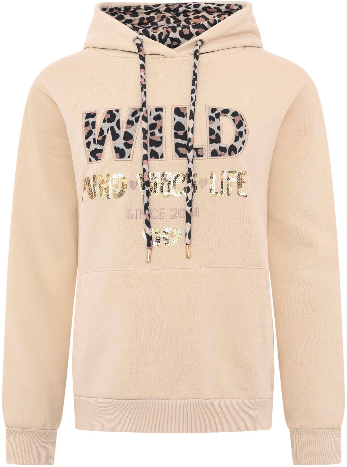 Zwillingsherz Hoodie »"Wild Free"«, mit Pailletten, Kordel und Innenseite der Kapuze im Leo-Look von zwillingsherz