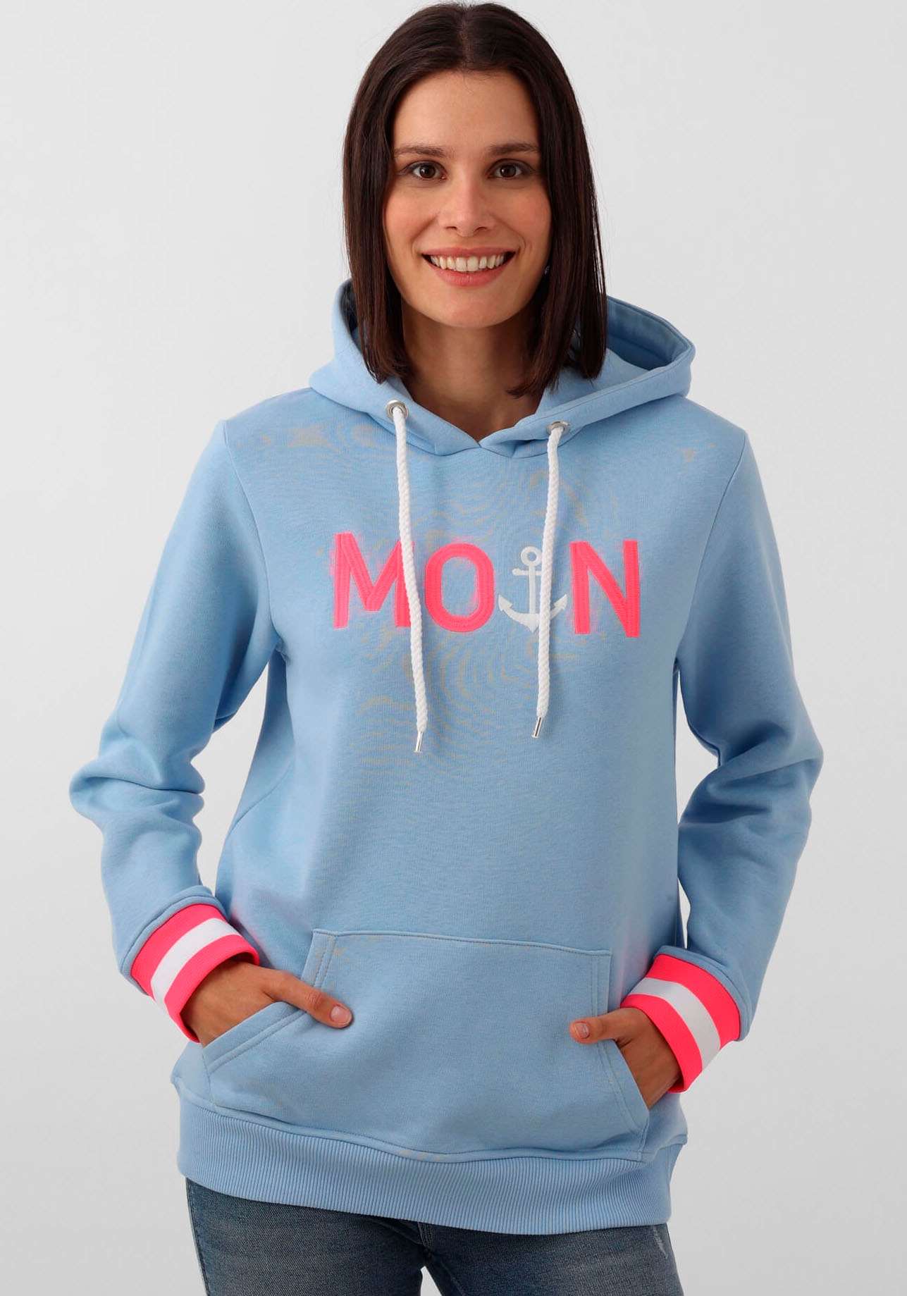 Zwillingsherz Kapuzensweatshirt »Rahel«, mit "MOIN"-Stickerei und neongestreiften Bündchen Zwillingsherz Kapuzensweatshirt »Rahel«, mit "MOIN"-Stickerei und neongestreiften Bündchen von zwillingsherz