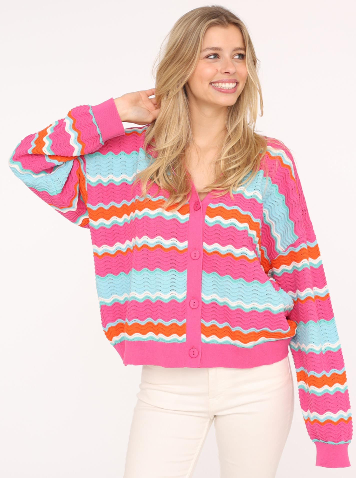Zwillingsherz Strickjacke »"Streifen Wellen"«, Mit unifarbenen Bündchen Zwillingsherz Strickjacke »"Streifen Wellen"«, Mit unifarbenen Bündchen von zwillingsherz