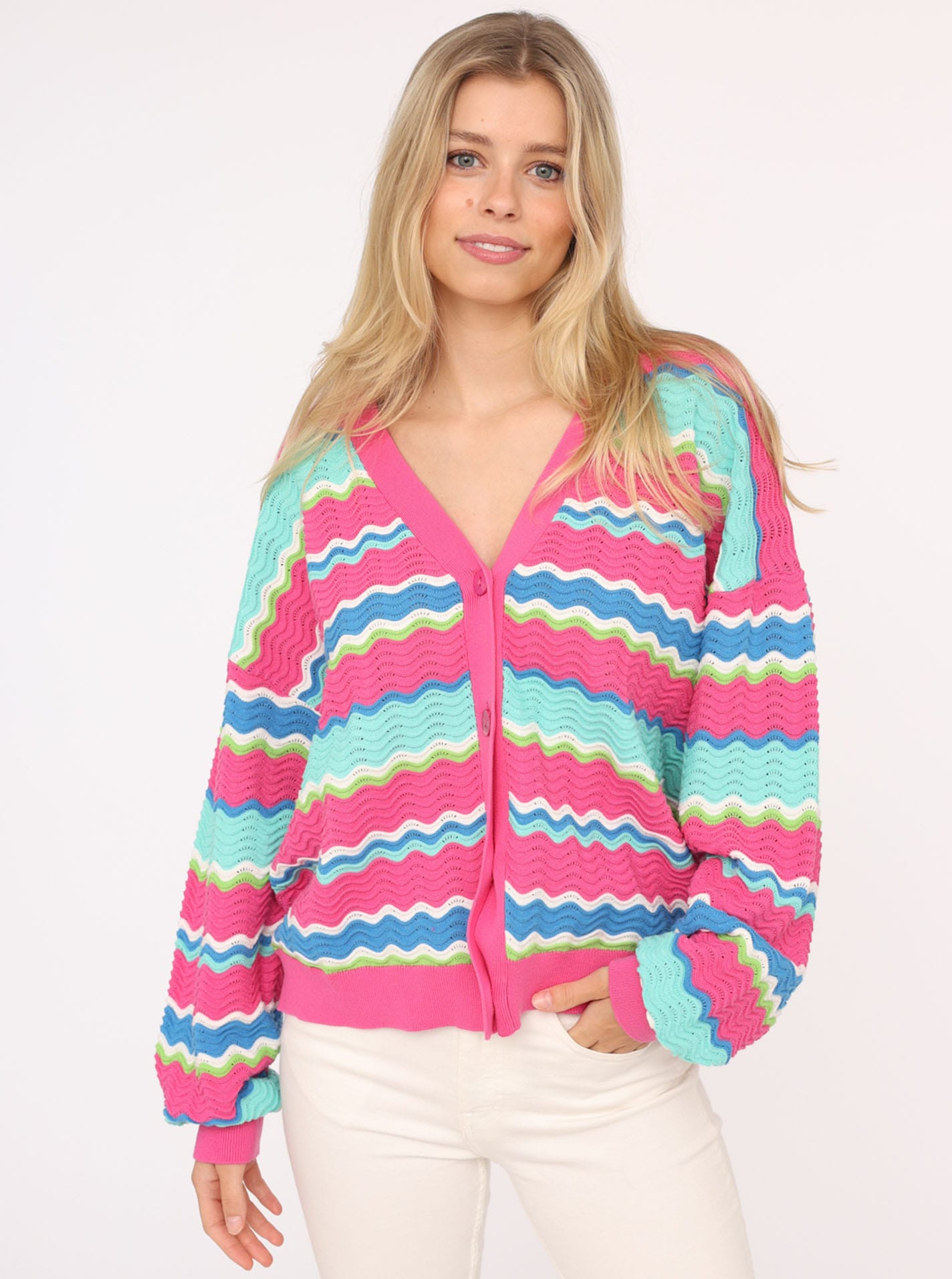 Zwillingsherz Strickjacke »"Streifen Wellen"«, Mit unifarbenen Bündchen Zwillingsherz Strickjacke »"Streifen Wellen"«, Mit unifarbenen Bündchen von zwillingsherz