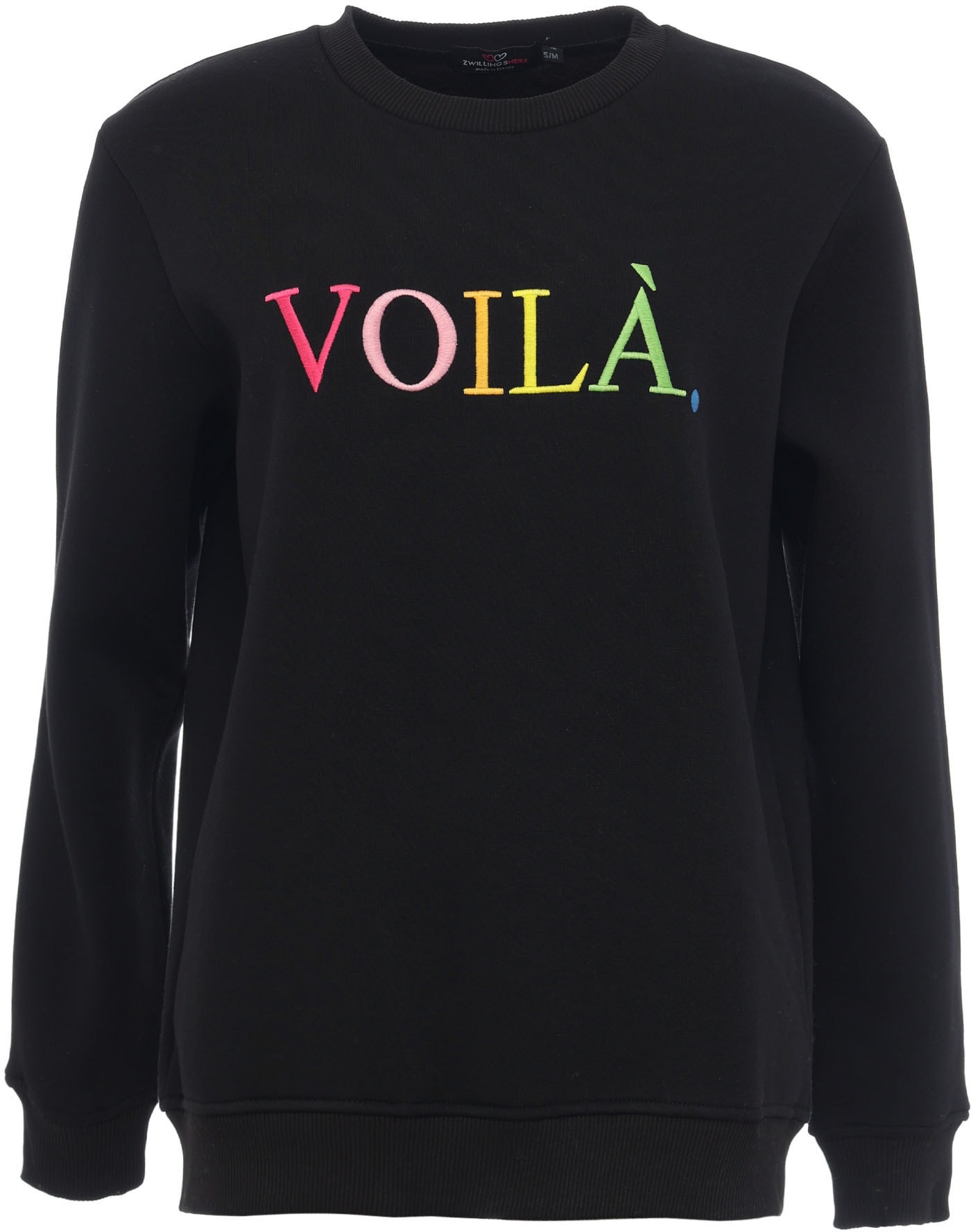 Zwillingsherz Sweatshirt, mit mehrfarbigem gestickten "Voilà"-Schriftzug von zwillingsherz