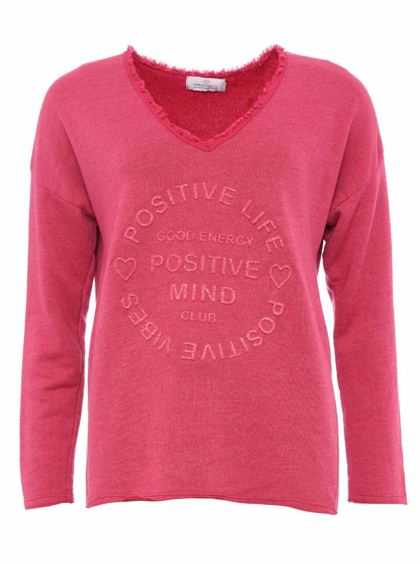 Zwillingsherz Sweatshirt, mit ausgefranstem V-Ausschnitt im Vintage Look von zwillingsherz