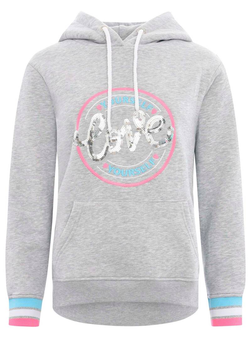 Zwillingsherz Sweatshirt, mit Kapuze, grosser neonfarbener Backprint mit Pailettendetail von zwillingsherz