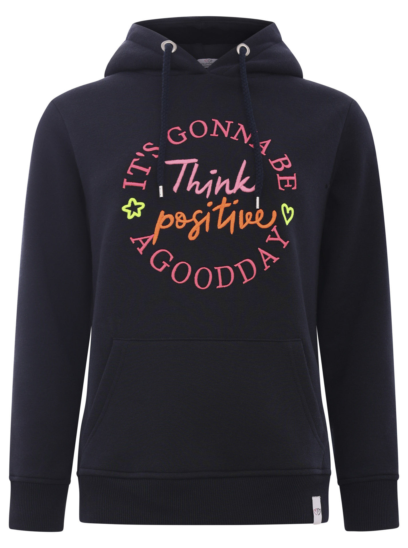 Zwillingsherz Sweatshirt, mit Kapuze und "Think positiv" Aufstick in Neonfarben von zwillingsherz