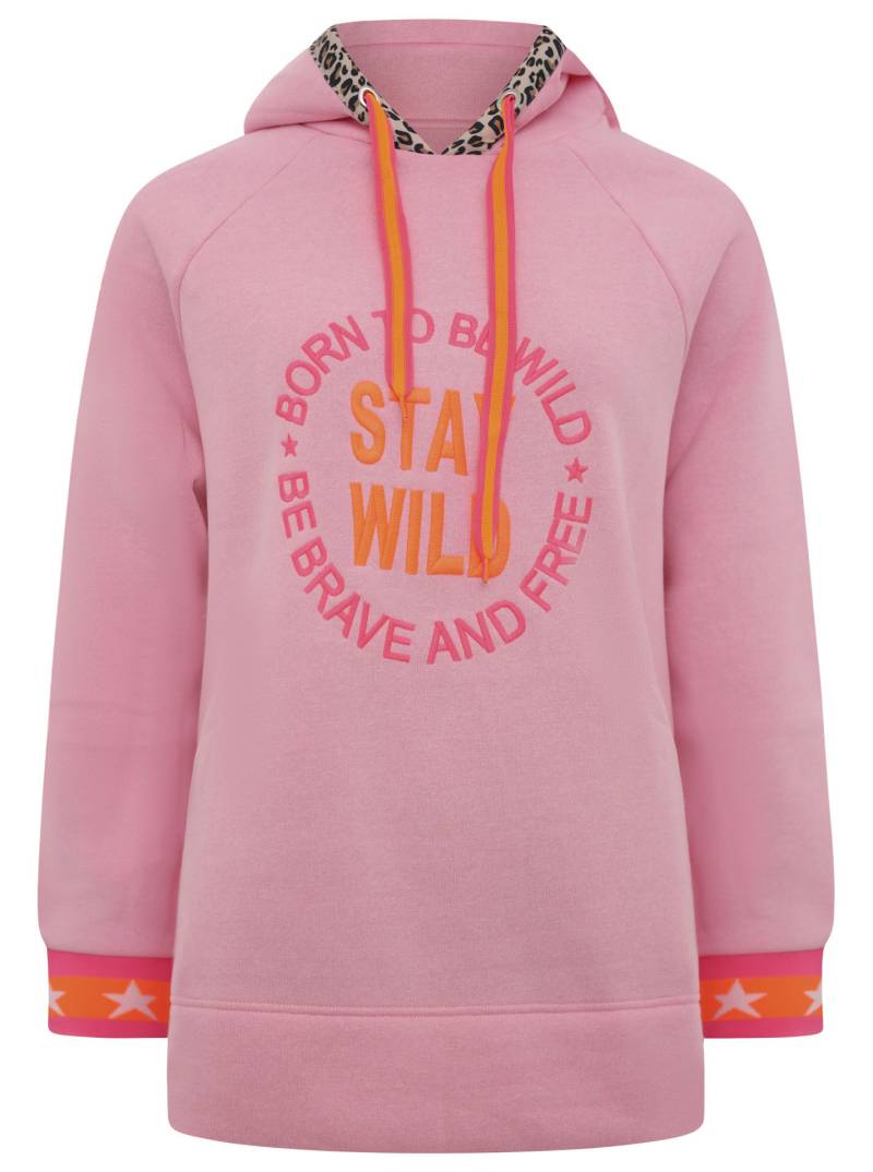 Zwillingsherz Sweatshirt, mit neonfarbenem Aufstick und Leo-Detail an der Kapuze von zwillingsherz